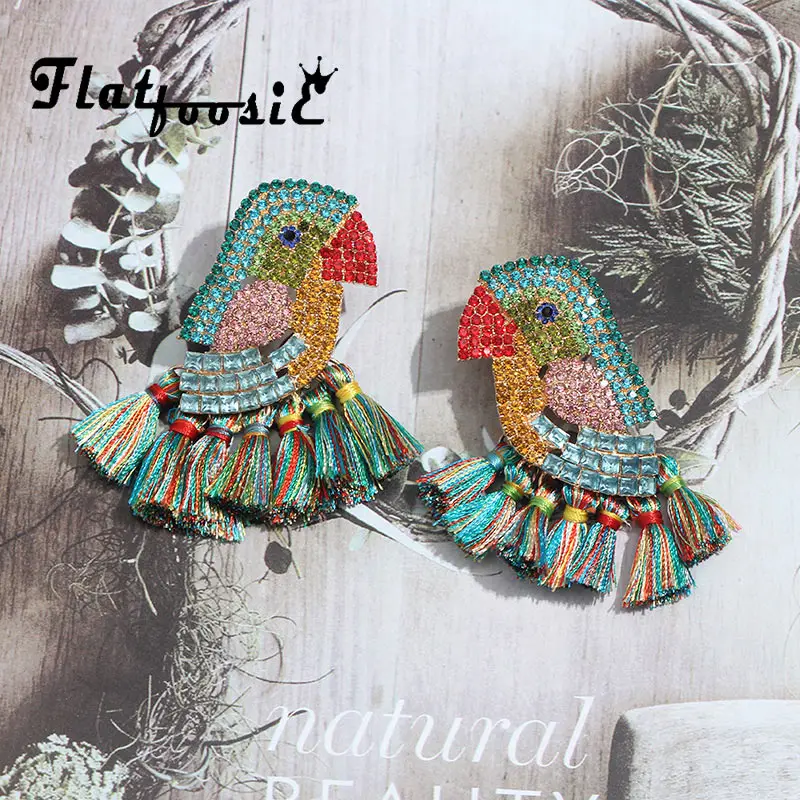 

Flatfoosie Colorful Shiny Crystal Birds Fringe Drop Earring Wedding Jewelry Fish Animal Pendant Boho Watermelon Dangle Earring