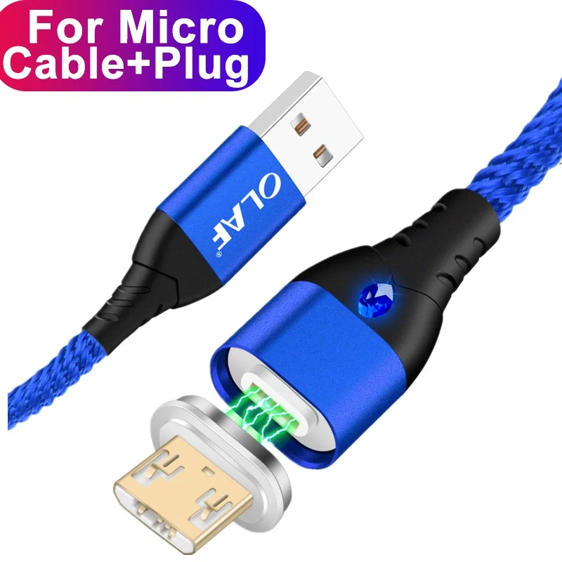 Blue For Micro Магнитный кабель Олаф 5А Micro usb type c Quick Charge 3,0 супер быстрый Магнитный usb зарядный кабель для iPhone samsung huawei Xiaomi - Цвет: Blue For Micro