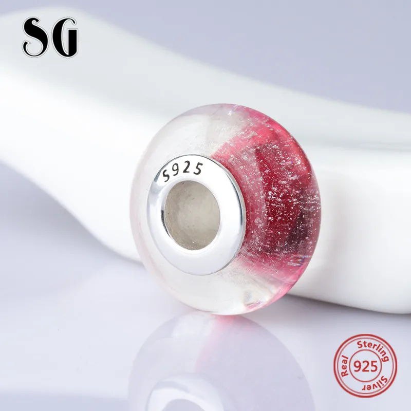 

SG silver 925 romantic sparkling Murano glass beads fit authentic European charm bracelet jewelry making accessories supply gift