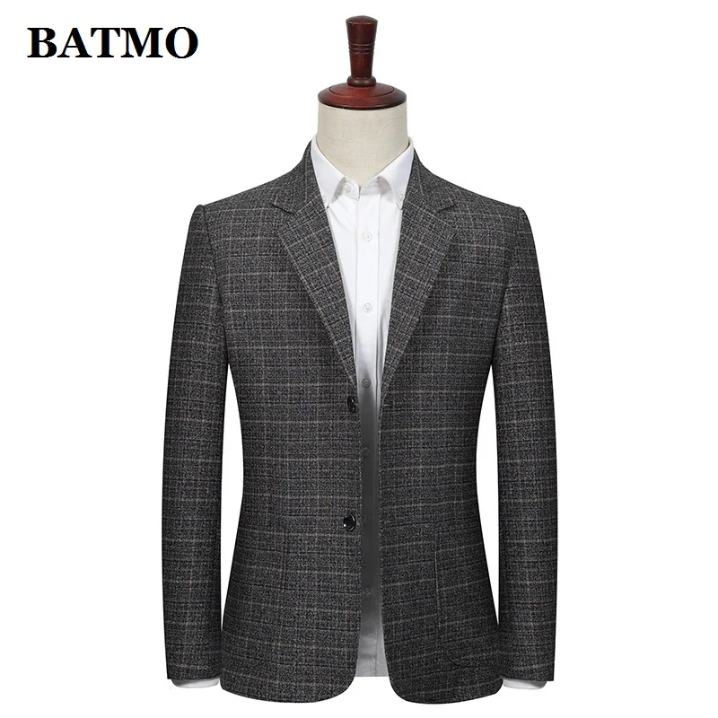 

BATMO 2019 new arrival spring high quality plaid casual slim blazer men,men's slim jackets ,plus-size QHX902