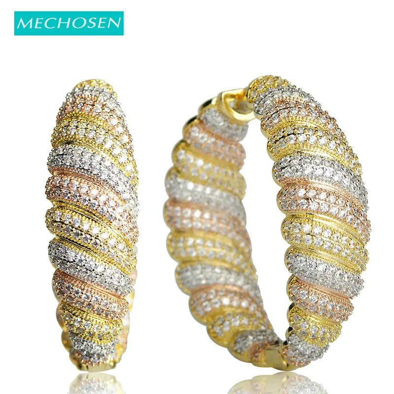 

MECHOSEN Multilayer Mirco Paved Cubic Zirconia Earrings 3 Tones Plated Rhinestone Copper Bucle d'oreille Women Wedding Jewelry