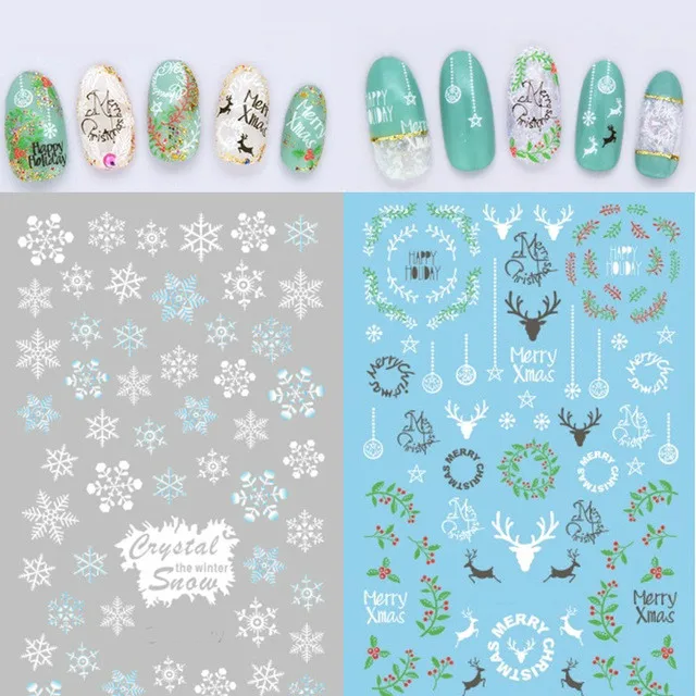 1 лист снежинки наклейки для ногтей Рождество переводные наклейки для ногтей Рождественский Олень Дизайн ногтей конфетти тату наклейки для ногтей s Deco