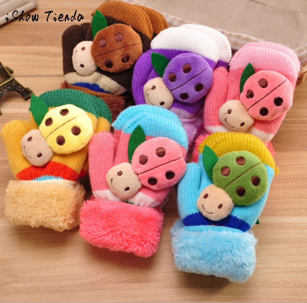 

Fashion Cute Cartoon Thicken Hot Infant Baby Of Gloves Unisex Warm Winter wool outside Kids tools children newborn accessories