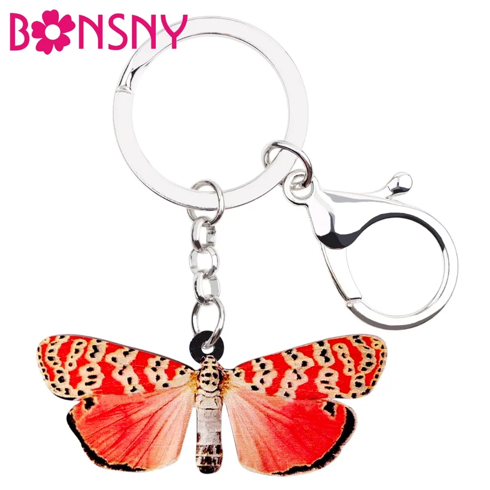 Bonsny Acrylic Pink Spotted Butterfly Key Chains Keychains Rings Insect ...