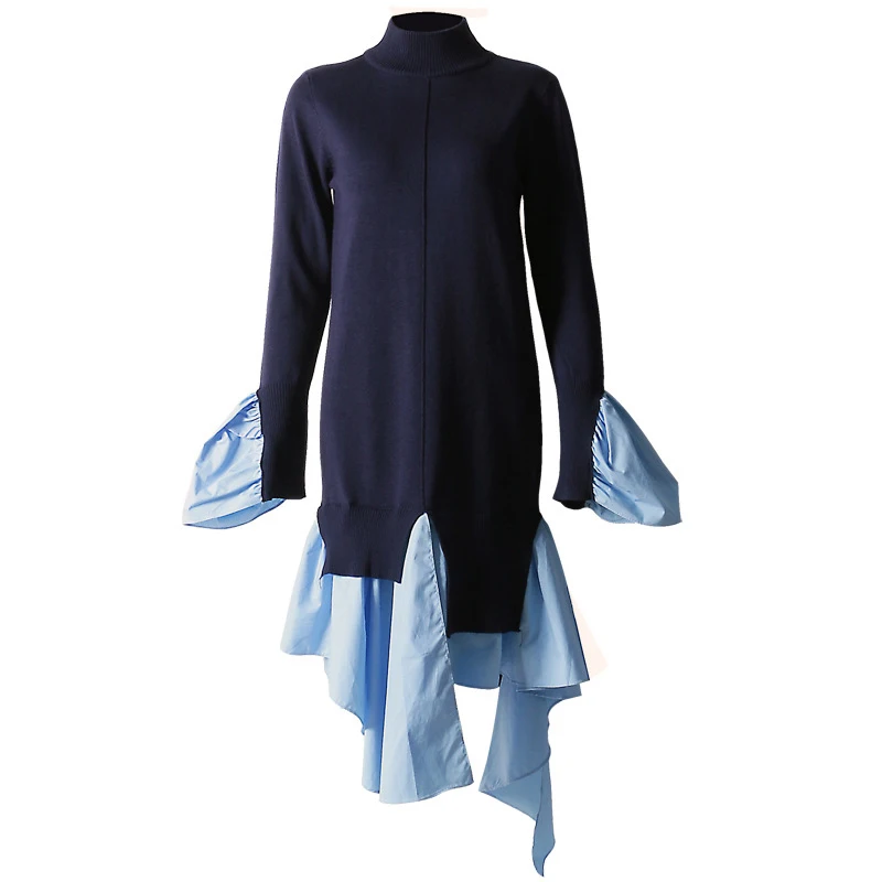 TWOTWINSTYLE Ruffles Patchwork Sweater For Women