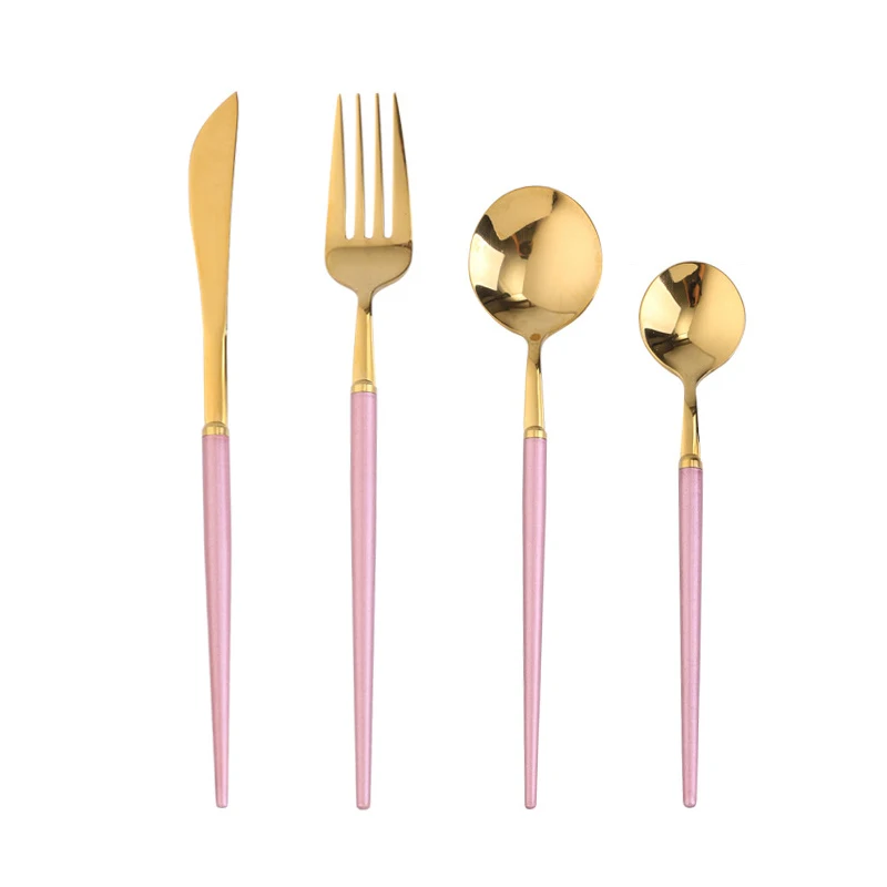 Pink and gold Набор столовых приборов из нержавеющей стали, набор столовых приборов в западном стиле, столовая посуда, роскошная вилка, чайная ложка, нож, набор столовых приборов - Цвет: Pink and gold