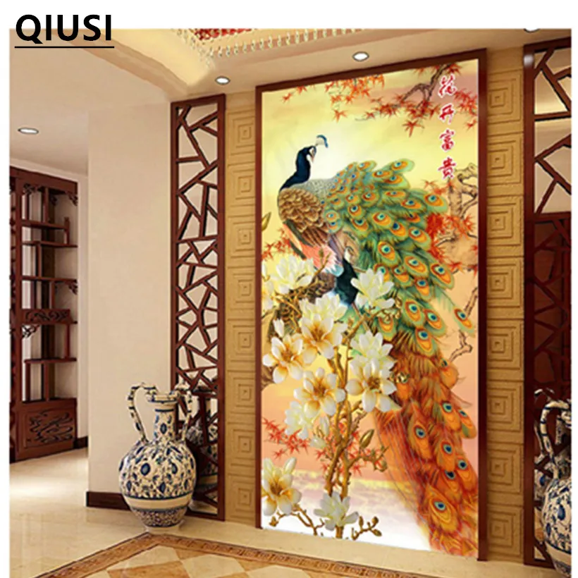 Cross Stitch Kit 120*65cm Needlework DIY Cross stitch Embroidery Gold Fortune peace bird print pattern peacock
