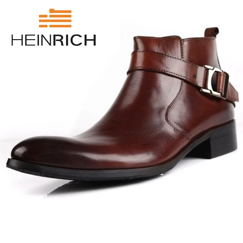 

HEINRICH Autumn Wienter New Mens Genuine Leather Boots High Heels Business Anke Boots Men Pointed Toe Chelsea Boots Botte