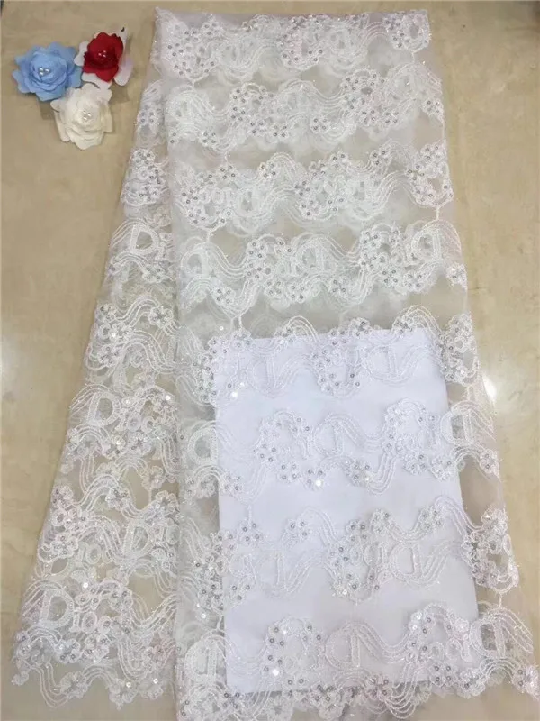 2019 New African Sequin Lace Fabric 5yard/lot Sewing Material High Quality Mesh Rose Gold Latest white | Дом и сад