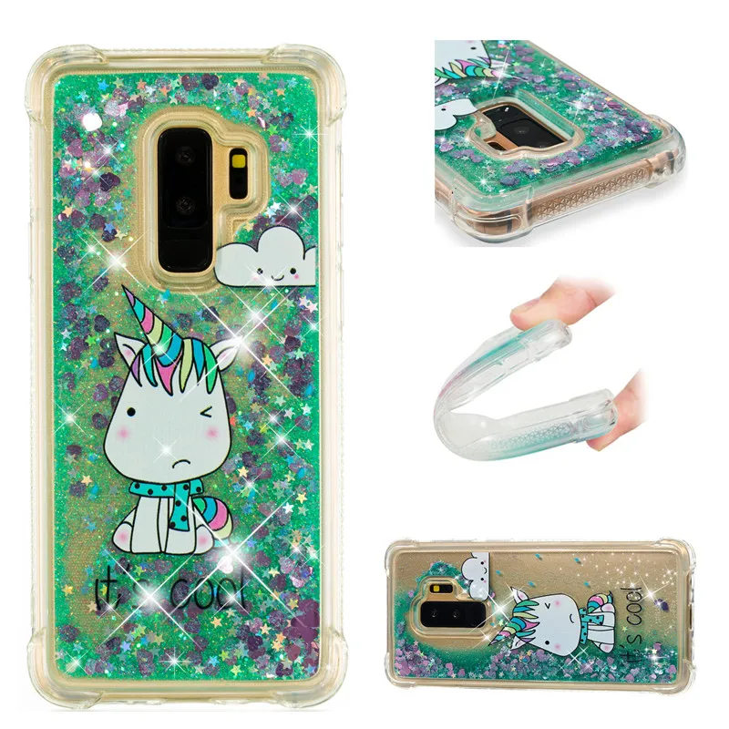 Liquid Case for Samsung Galaxy A6 A8 Plus 2018 S8 S9 Plus S6 S7 Edge Note8 Note9 S5 S6edge Glitter Love Silicone PC Full Cover (54)