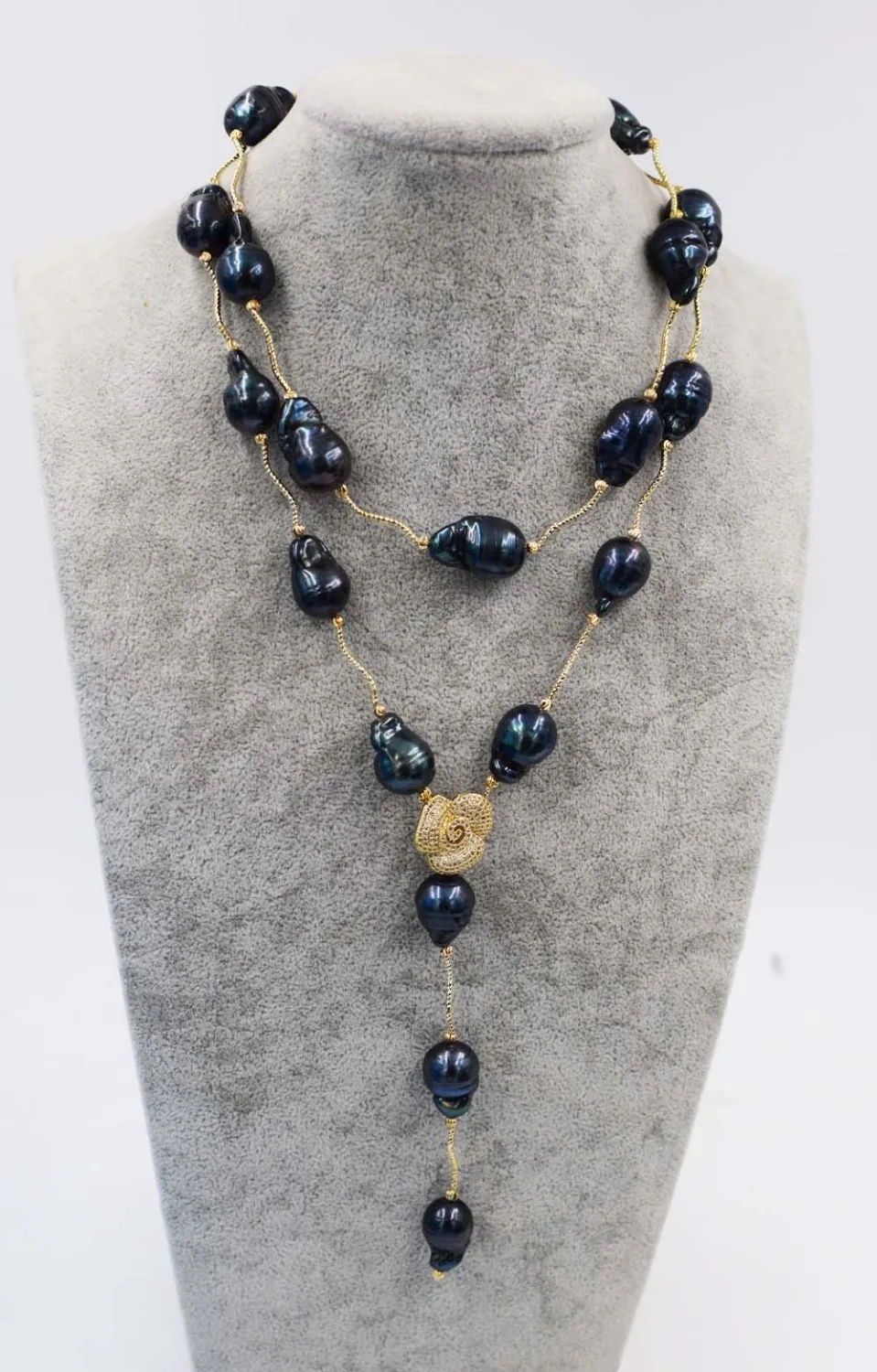 

freshwater pearl reborn keshi black baroque necklace 38inch wholesale FPPj gift