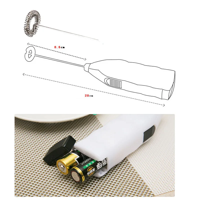 Электрический взбиватель молока из нержавеющей стали, ручной, на батарейках, Пенообразователь для кофе, капучино, миксер для напитков