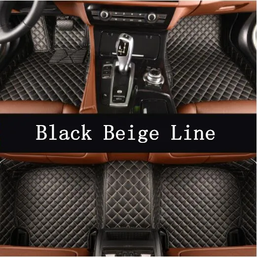Автомобильный Пользовательские Коврики для ног 3D роскошные кожаные автомобильные коврики Подходит для Honda Odyssey 5/7 мест 2002-2004/2005-2008/2009-, на шнуровке - Название цвета: Black Beige Line