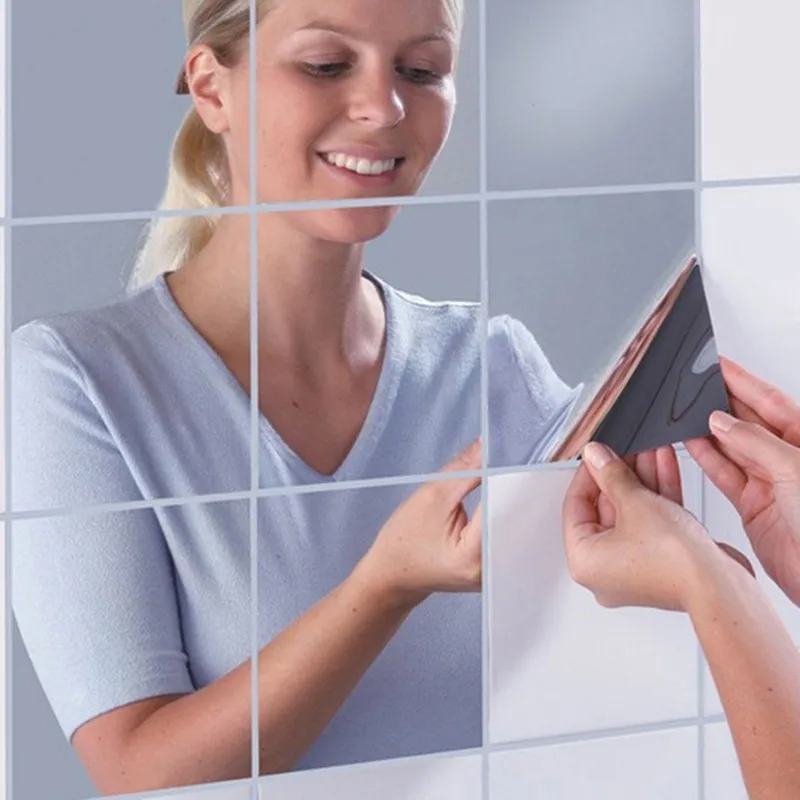 

9Pcs/set Mirror Wall Stickers Decal Self-adhesive Tiles Mirror Stickers 3D Decal Home Room Decoration