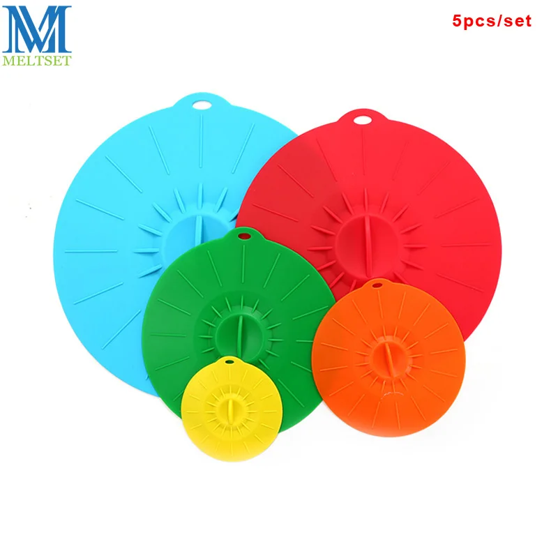 Meltset 5pcs/Set Silicone Lid For Cookware Round Bowl Cup Sealed Cover