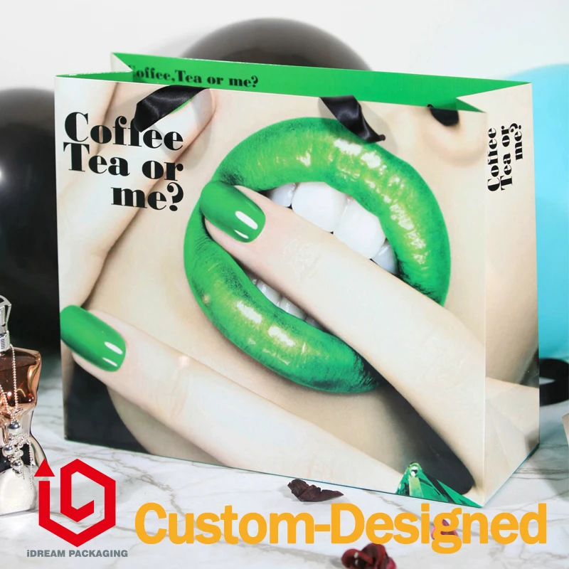 

full printing logo cosmetic luxury custom paper bag green packaging bag high quality Design Your Own Custom Boxes and Packaging