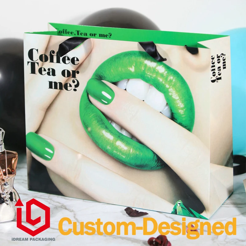 Полноцветная печать логотипа косметический роскошные бумаги сумка Зеленая упаковка сумка высокого качества