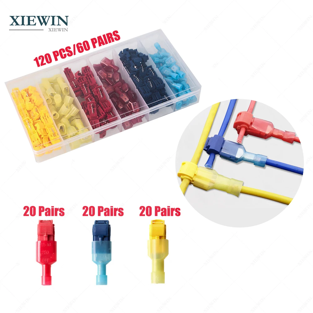 

Free Shipping 120 PCS T Electrical Connectors Quick Wire Splice Taps and Insulated Male Quick Disconnect Terminals (Yellow,