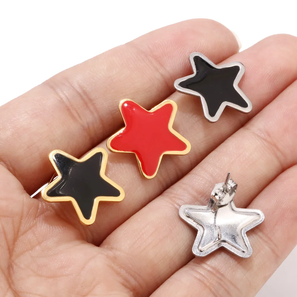 

6pcs Black Red Enamel Star Earring Posts Dripping Ear Studs Connector Gold Silver Ear Base Setting Jewelry Handmade DIY Supplies