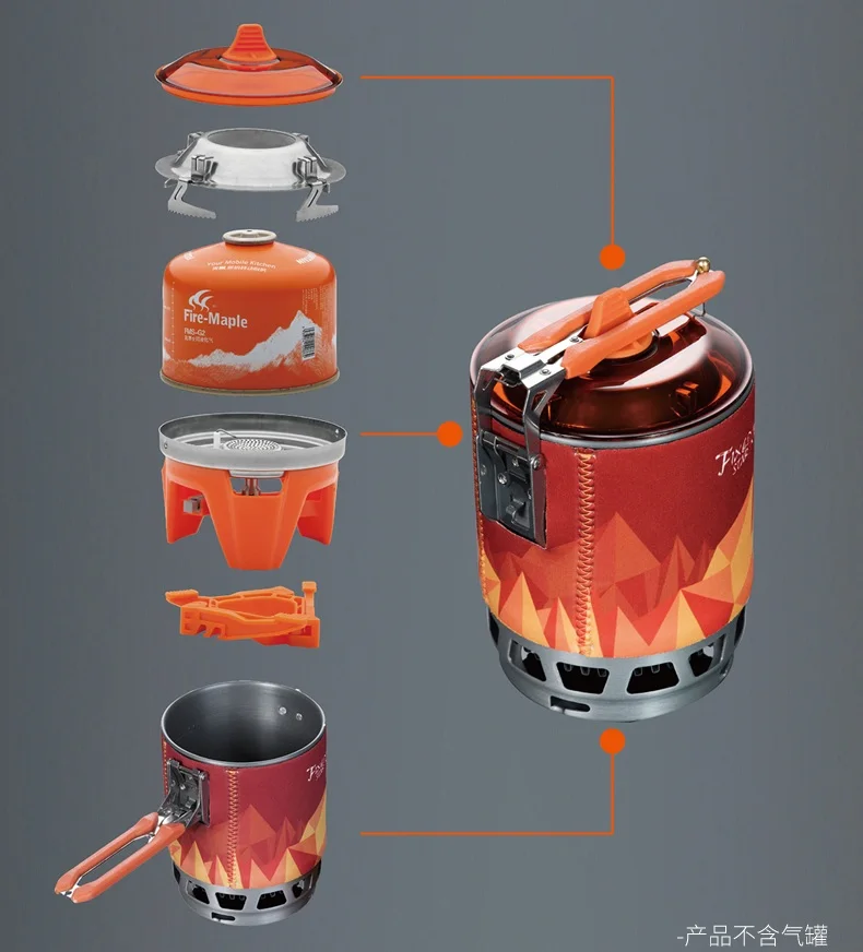 Огонь Клен Открытый Личная система приготовления пищи Пешие прогулки Кемпинг оборудование духовка портативный газовая плита горелка горшок для пикника 0.8L FMS-X3 X2