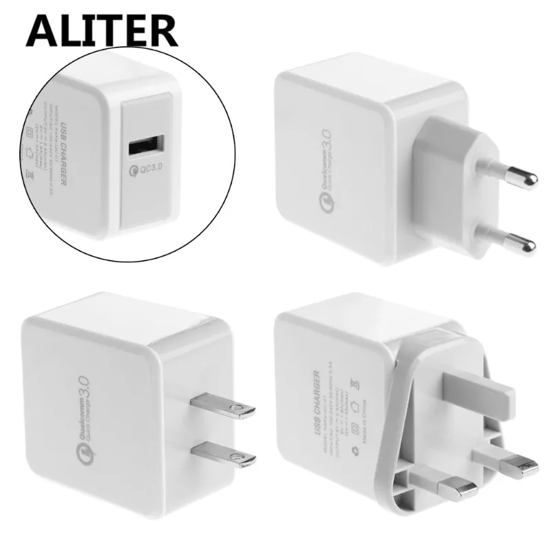 

ALITER 5V/9V/12V Quick Charge QC 3.0 Single USB Hub Wall Charger Adapter EU US UK Plug