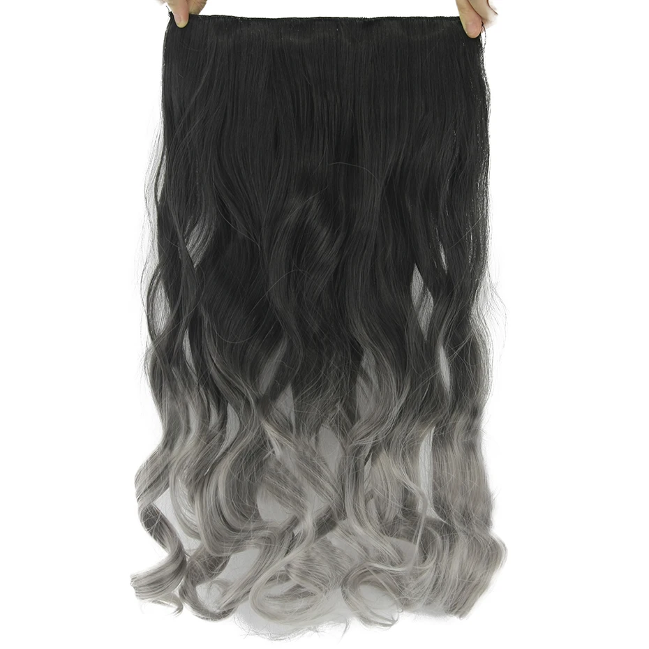 

Soowee 24inch Long Curly Black to Gray Women Hair High Tempreture Synthetic Ombre Hair Piece Clip in Hair Extensions