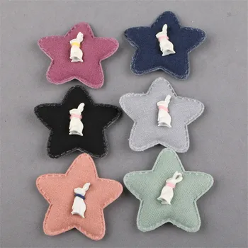 

Free Shipping 30Pcs 50MM Hanmade Stars Button Patch Sticker with White 3D Rabbit charms Decor Fit Girls Hair Jewelry Bow DIY