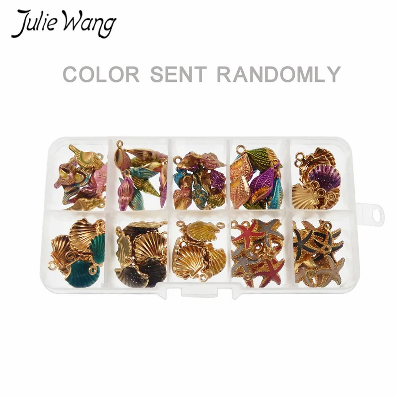 

Julie Wang 80PCS Cute Stunning Colorful Shell Starfish Shape Enamel Zinc Alloy Charm Handmade Findings Transparent Box for Free