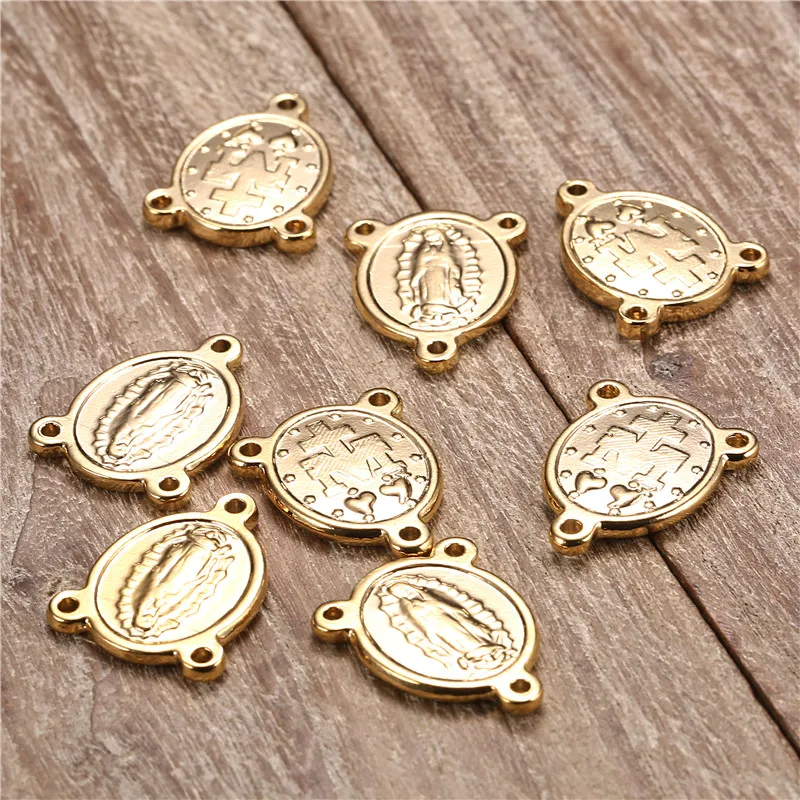 

5PCS 17*20mm Catholic Christian Stainless Steel Virgin Mary Charm For Jewelry Three Hole Connectors Making God JESUS Accessories