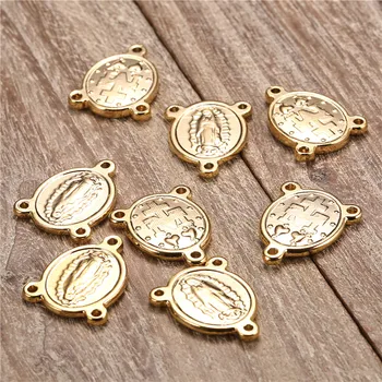 

5PCS 17*20mm Catholic Christian Stainless Steel Virgin Mary Charm For Jewelry Three Hole Connectors Making God JESUS Accessories