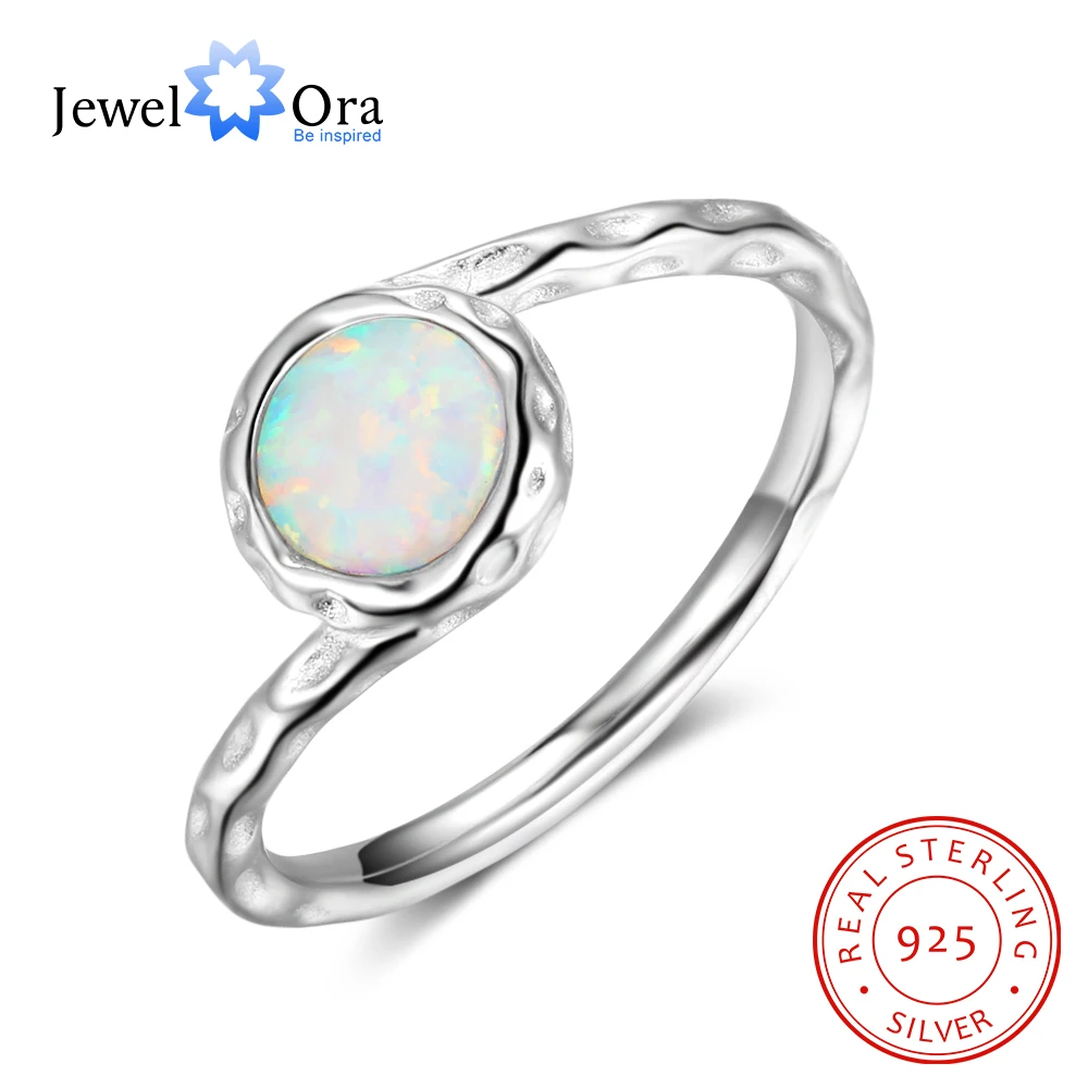 

6mm Milky Round Opal Stone Concave Design Soild 925 Sterling Silver Ring Engagement Jewelry Gifts For Her(JewelOra RI103256)