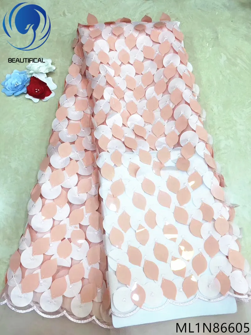 

BEAUTIFICAL nigerian lace fabrics 3d sequins net lace fabrics for wedding 2019 New Laser cut roundness lace fabric ML1N866