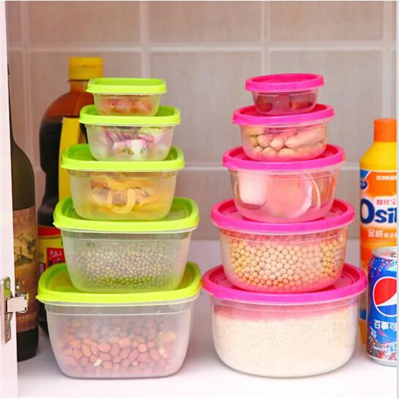 

5Pcs/Set Multifunction Transparent Sealed Microwavable Crisper Set Food Preservation Fresh Storage Box Kitchen Containers