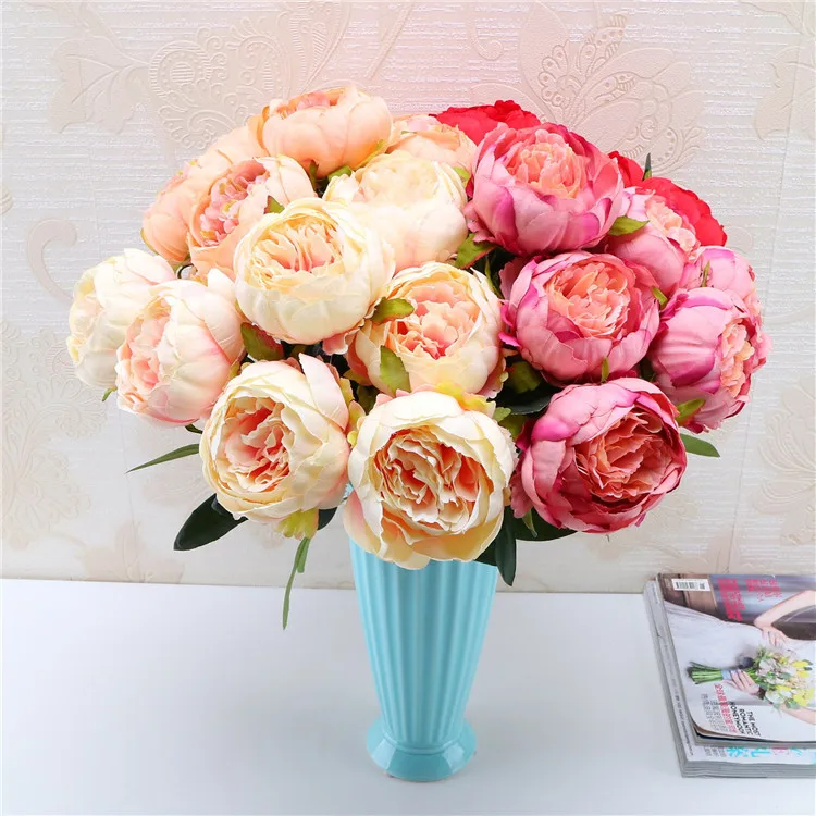 7 heads/bunch Artificial Peony Flowers for Wedding Bouquet Fake Flower for Home Garden Party Decoration DIY Bride Wreath Garland