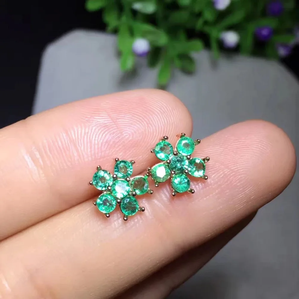 

2017 Rushed Qi Xuan_Fashion Jewelry_Colombia Green Stone Flower Earrings_Rose Gold Color Green Earrings_Factory Directly Sales