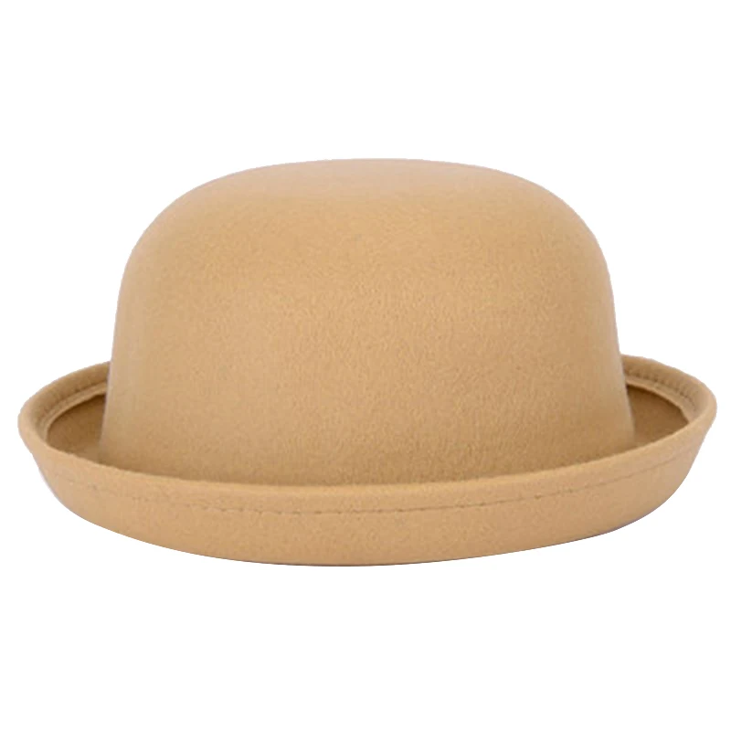 Весенне-осенняя женская детская шляпа, классическая шляпа, женская имитация шерсти, шапка, шапки для девушек, милая однотонная черная шляпа-котелок для женщин - Цвет: camel 57cm adult