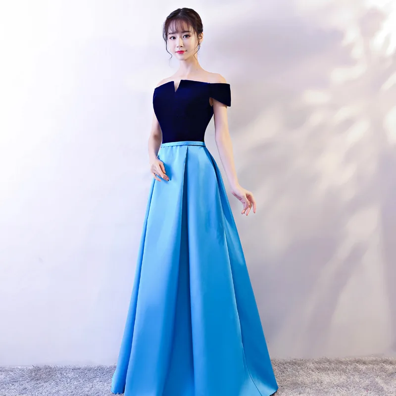 Blue Long Prom Dresses 2019 New Off The Shoulder Gown Satin Formal Dress Women Occasion Party Robe De Soiree | Свадьбы и торжества
