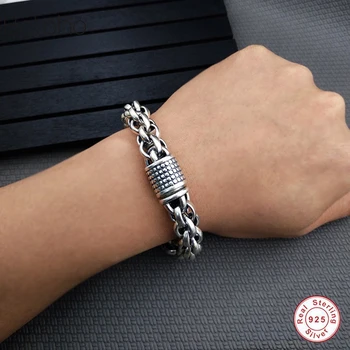 

2018 Genuine 100% pure 925 sterling silver men's bracelet sterling silver 925 bracelet man Men's Jewelry Vintage Style Bracelet