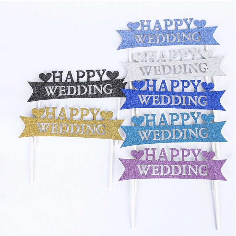 

glitter 7 colors cupcake topper -Happy Wedding ,Wedding cupcake topper, Wedding cake topper, Wedding party