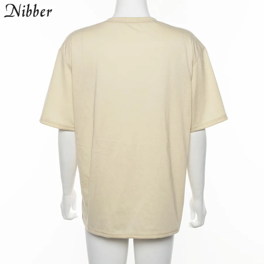 Nibber/Харадзюку, свободные топы с принтом, женские хлопковые T-shirt2019summer, уличные повседневные Стрейчевые тонкие футболки, базовая парная футболка