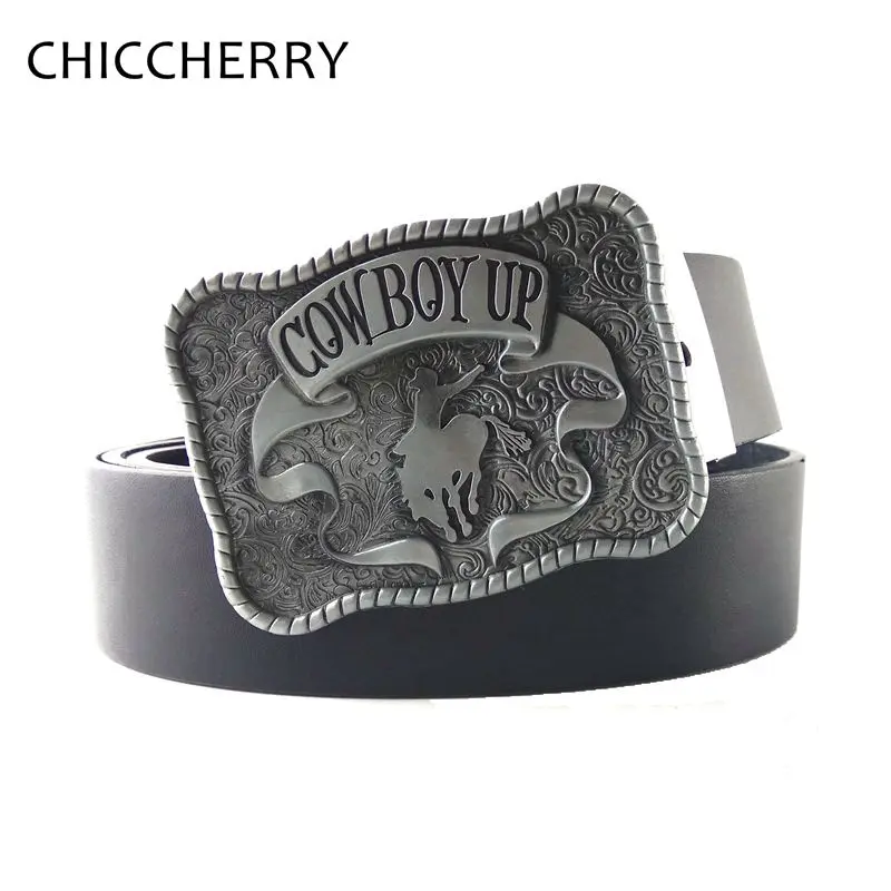 Fashion Western Cowboy Black PU Leather Belts For Men Jeans Cowboy Up