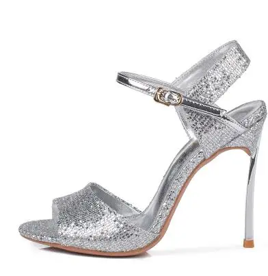 

2019 Summer Newest Gold Silver Glitter Embellished Woman Sandal Sexy Open Toe Ankle Strap Gladiator Shoe the Bride Wedding Shoe