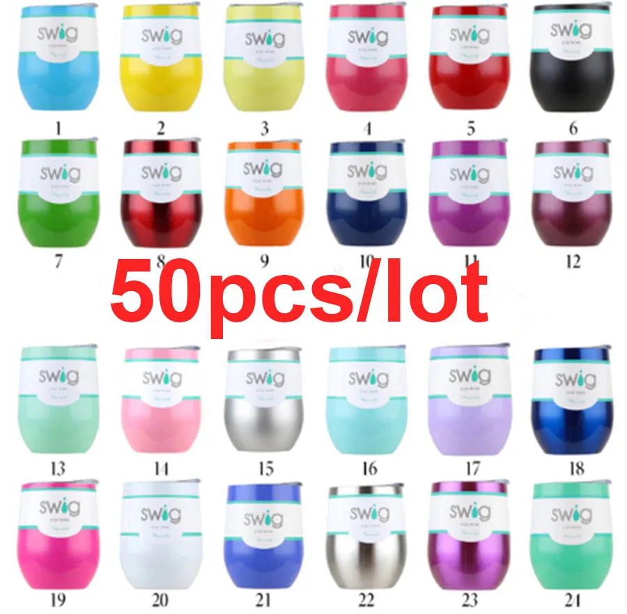 

50pcs/lot Factory Price Swig Wine Mug 9oz Egg Shaped Cup Steel Christmas Gift Tumbler Bottle with Lid Beer Mugs Water Thermos