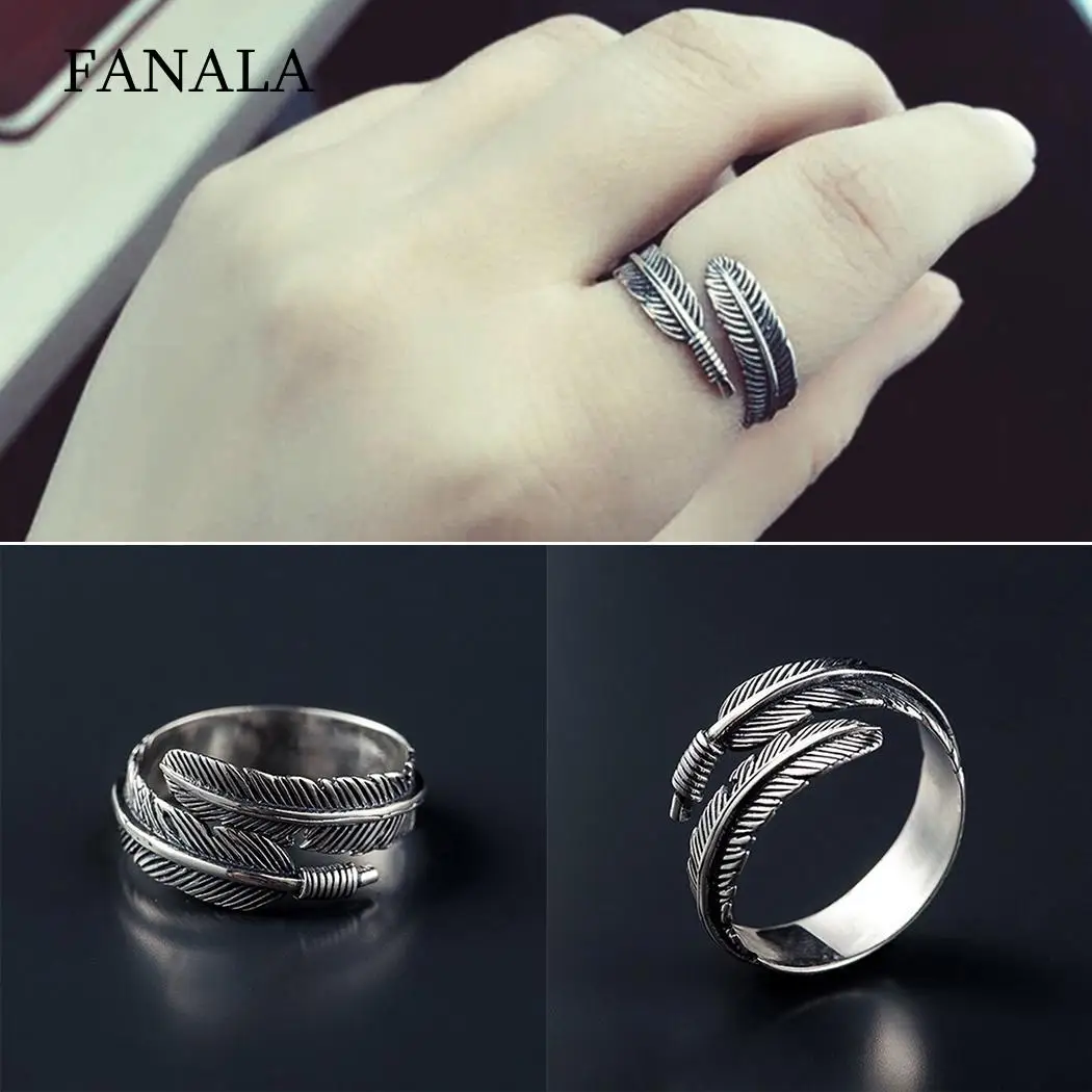 FANALA Unisex Rings Fashion Casual Carved Leaves Shape Open Female Ring Jewelry Charm Wedding Ring Silver rings for women anillo