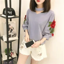 Blouse Limited Sale Cotton Fashion Women Shirts Blusas Femininas 2017 Summer Sleeve Shirt Hollow Rose Embroidery Cuff Female