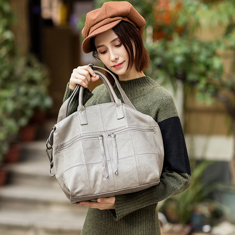 

2019 New Women bags Genuine Leather Ladies Vintage Boston handbags Big Shoulder Bags Messenger Bag