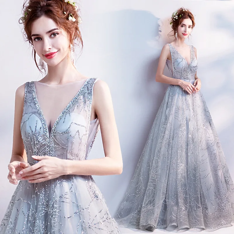 

2019 Sexy New Women V-neck Sleeveless Full Length Gowns Stage Dance Dressing Formal party dress Vestidos Plus Size XS-XXXL