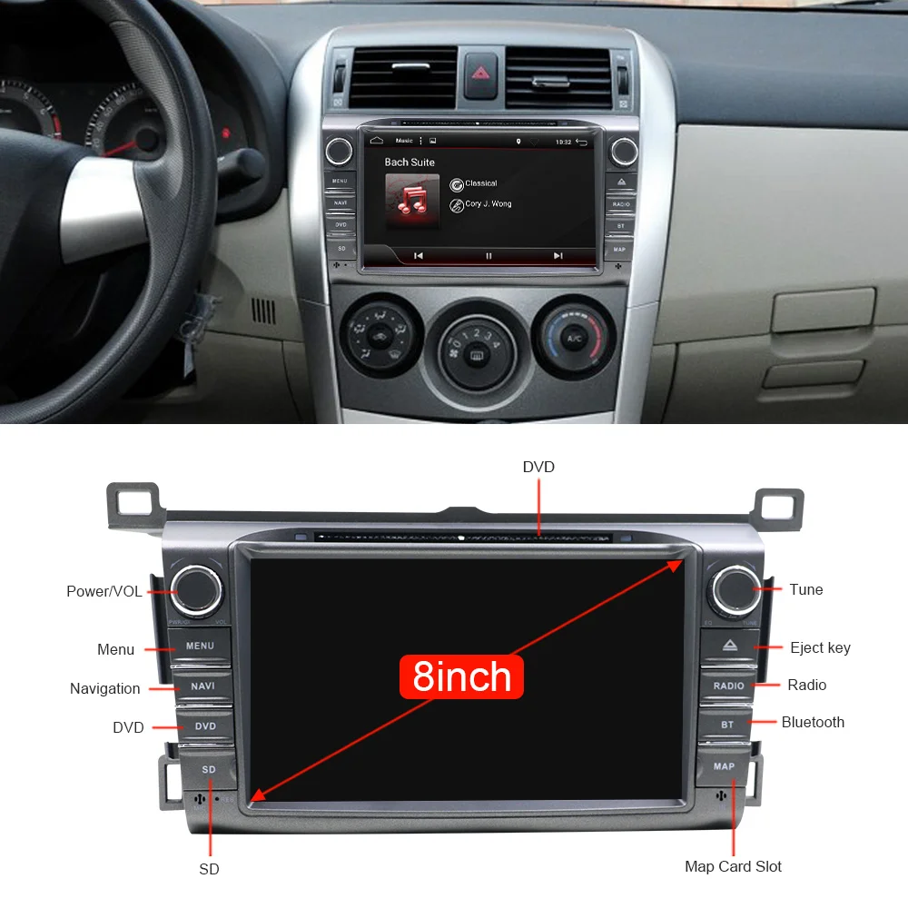 Eunavi 2 Din 8 дюймов Восьмиядерный Android 8,1 Автомобильный DVD Радио стерео плеер gps Navi для Toyota RAV4 2013- Bluetooth 2G ram 1024*600