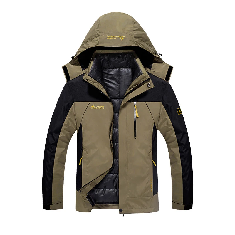 Лыжная куртка мужская водонепроницаемая зимняя куртка термо пальто для улицы Горные лыжи сноуборд куртка размера плюс бренд - Цвет: Хаки