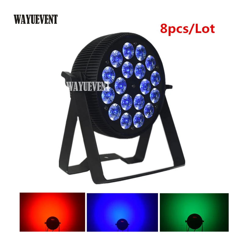 

8pcs LED Par 18x12 W RGBW 4IN1 Powercon cable 18x15W RGBWA 5IN1 18x18W RGBWA+UV Controller DMX Led Flat Par dj party wash light